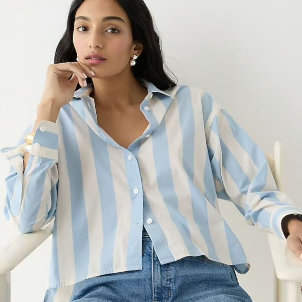 J.Crew Relaxed-fit cropped shirt in Barlow stripe - Picture 2 of 10